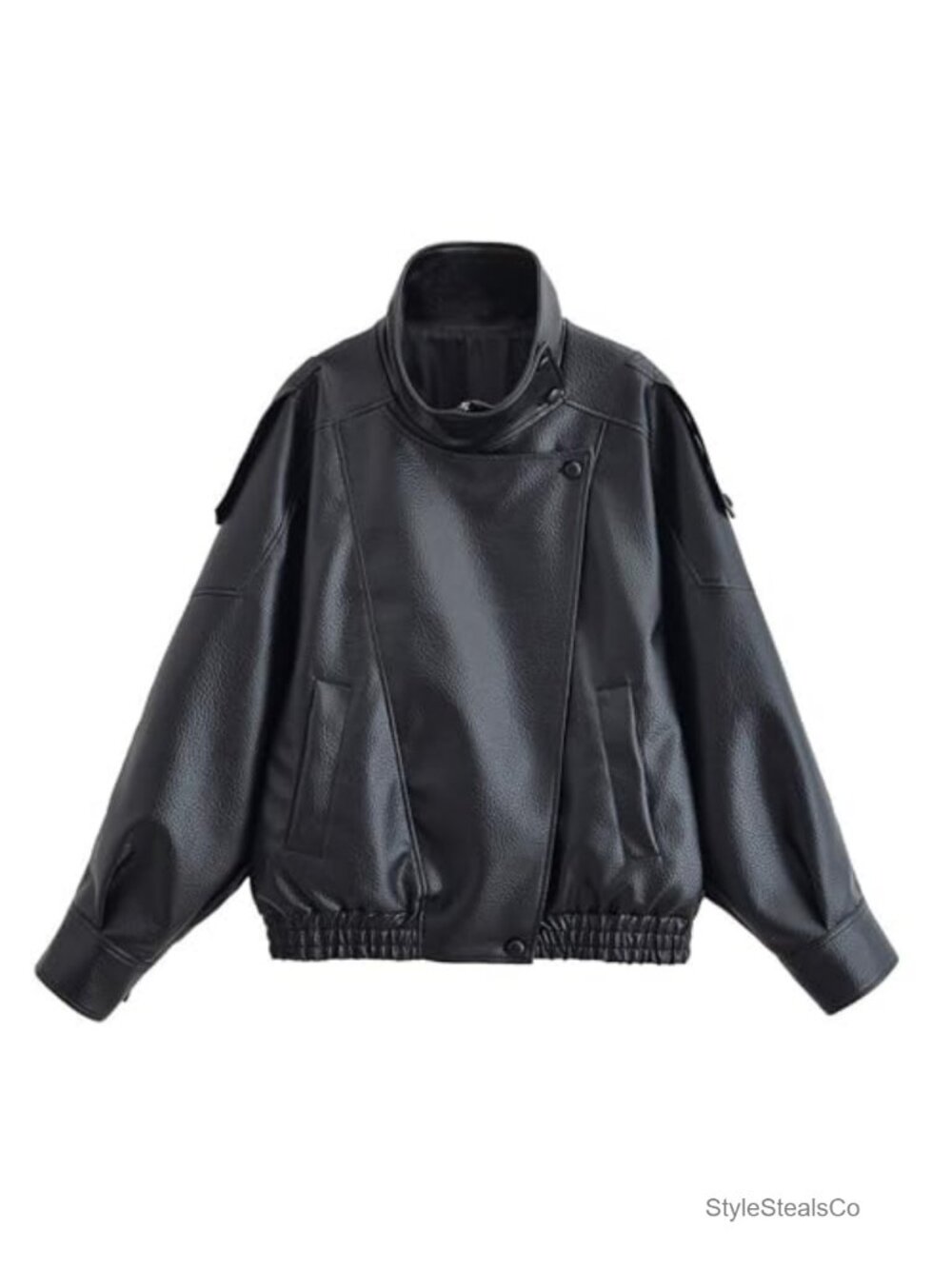 Oversized Faux Leather Jacket Motorcycle Coat Zip Up Long Sleeve